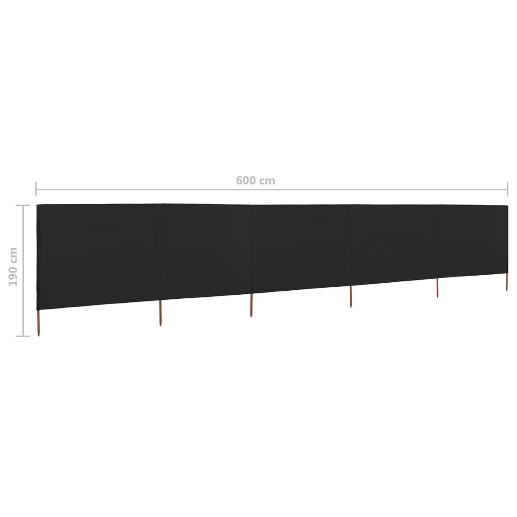 vidaXL Προστατευτικό Αέρα με 5 Πάνελ Μαύρο 600 x 160 εκ. Υφασμάτινο