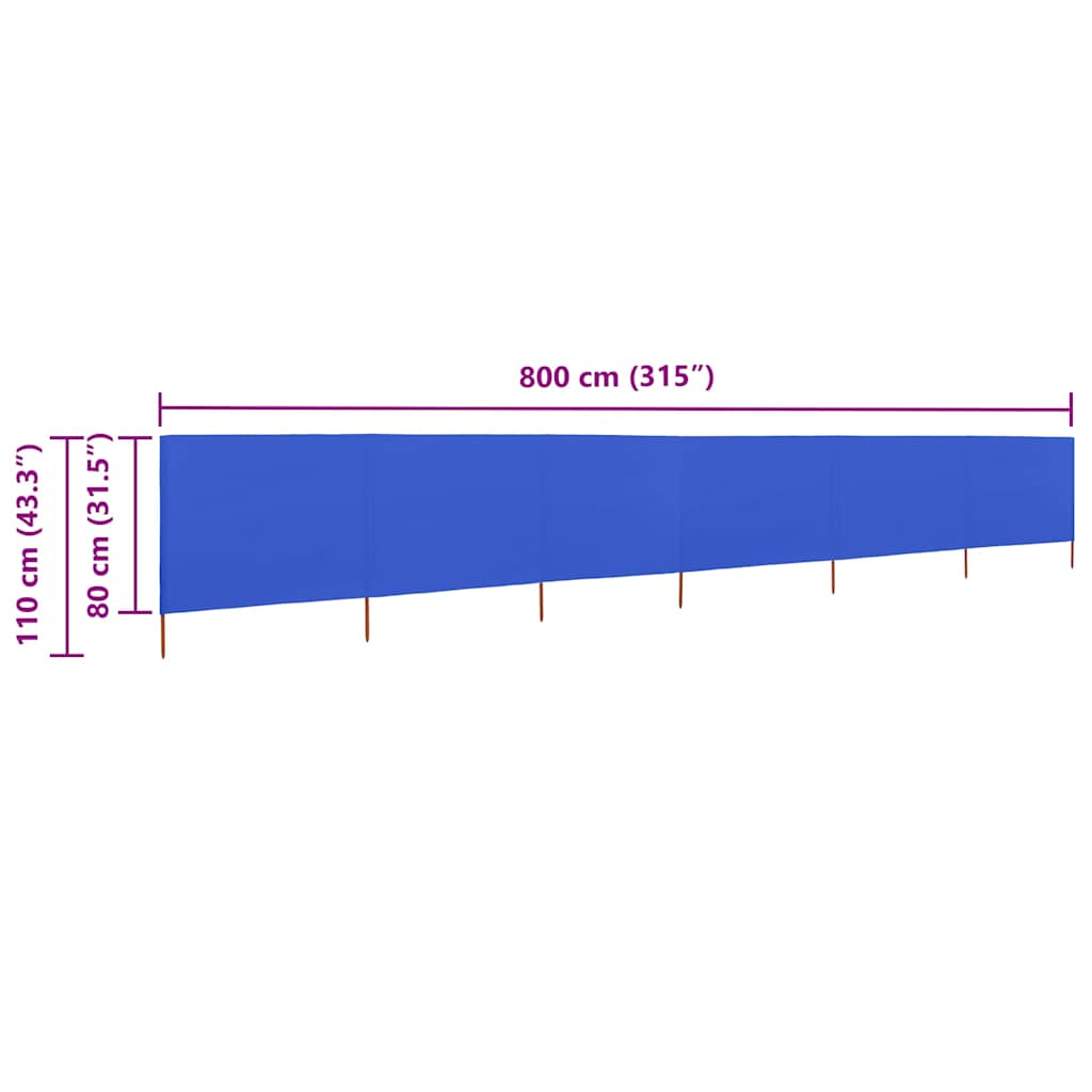 vidaXL Προστατευτικό Αέρα με 6 Πάνελ Αζούρ Μπλε 800x80 εκ. Υφασμάτινο