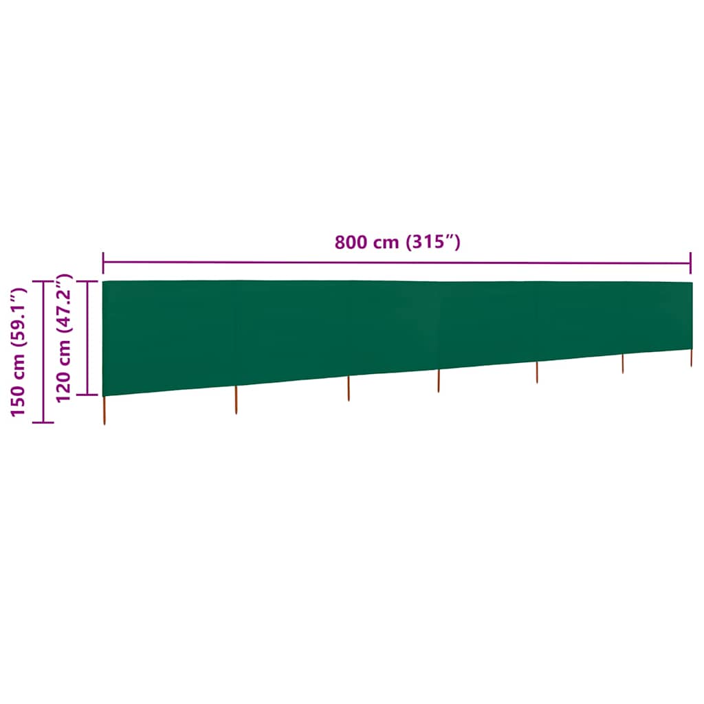 vidaXL Προστατευτικό Αέρα με 6 Πάνελ Πράσινο 800 x 120 εκ. Υφασμάτινο