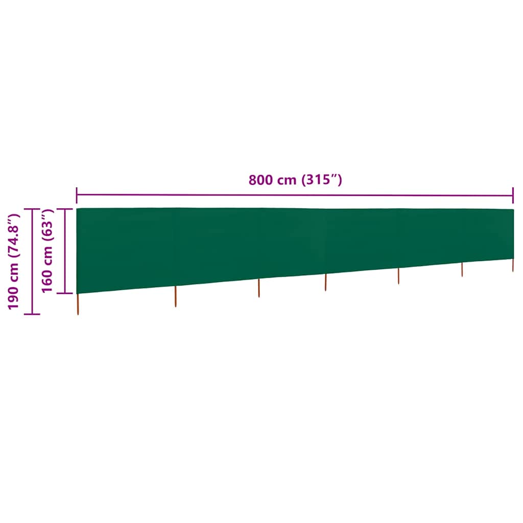vidaXL Προστατευτικό Αέρα με 6 Πάνελ Πράσινο 800 x 160 εκ. Υφασμάτινο