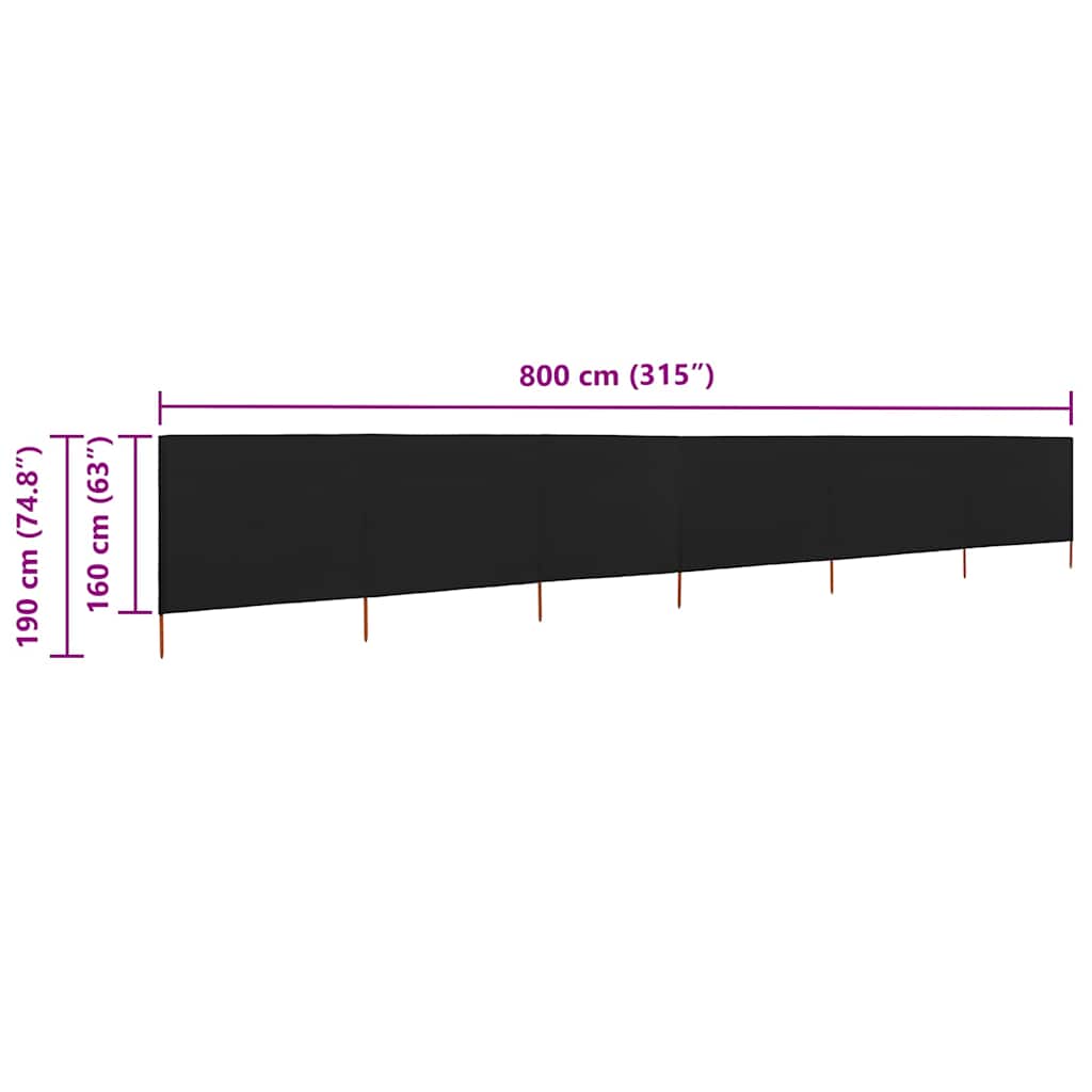 vidaXL Προστατευτικό Αέρα με 6 Πάνελ Μαύρο 800 x 160 εκ. Υφασμάτινο