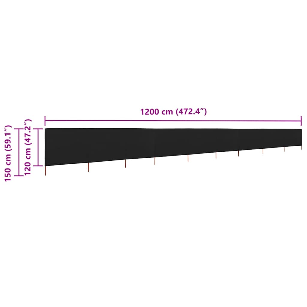 vidaXL Προστατευτικό Αέρα με 9 Πάνελ Μαύρο 1200 x 120 εκ. Υφασμάτινο