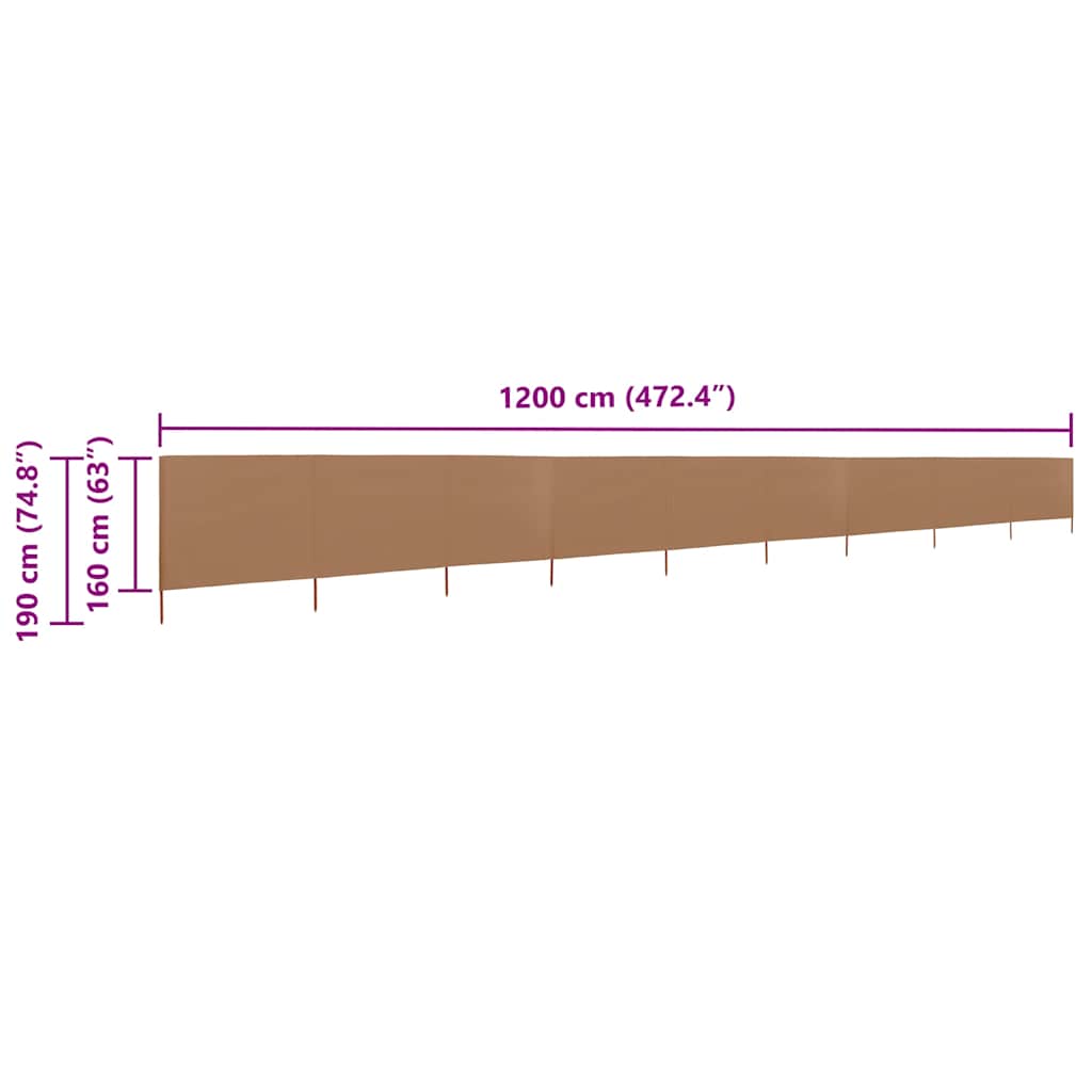 vidaXL Προστατευτικό Αέρα με 9 Πάνελ Taupe 1200 x 160 εκ. Υφασμάτινο
