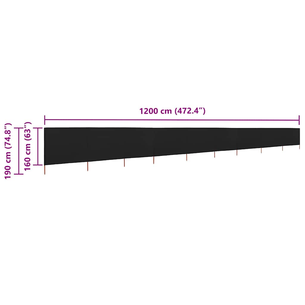 vidaXL Προστατευτικό Αέρα με 9 Πάνελ Μαύρο 1200 x 160 εκ. Υφασμάτινο