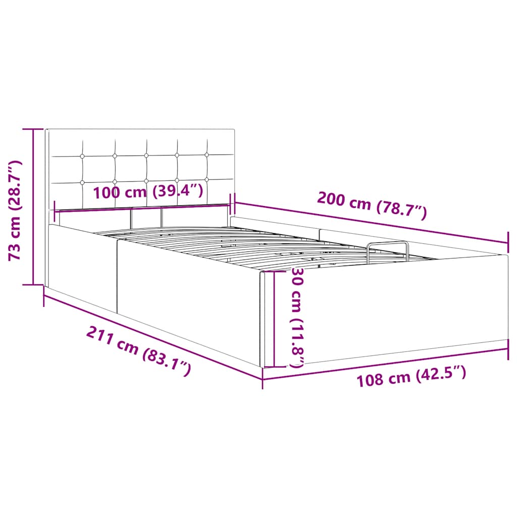 vidaXL Πλαίσιο Κρεβατιού με Αποθηκ. Χώρο Taupe 100x200 εκ. Υφασμάτινο