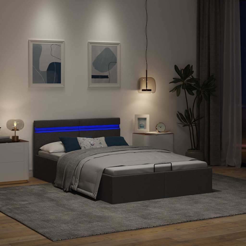 vidaXL Πλαίσιο Κρεβατιού με Αποθ. Χώρο/LED Σκ. Γκρι 120x200 εκ. Ύφασμα