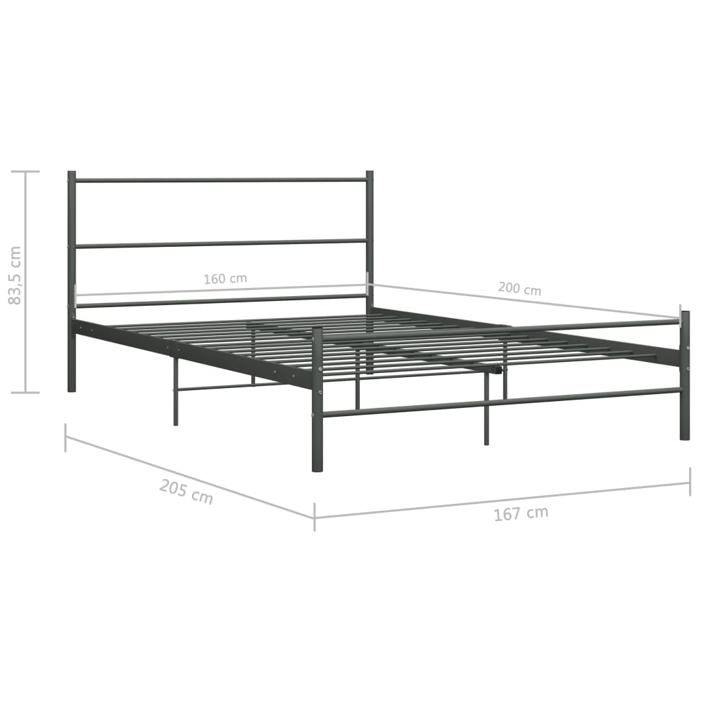 vidaXL Πλαίσιο Κρεβατιού Γκρι 160 x 200 εκ. Μεταλλικό