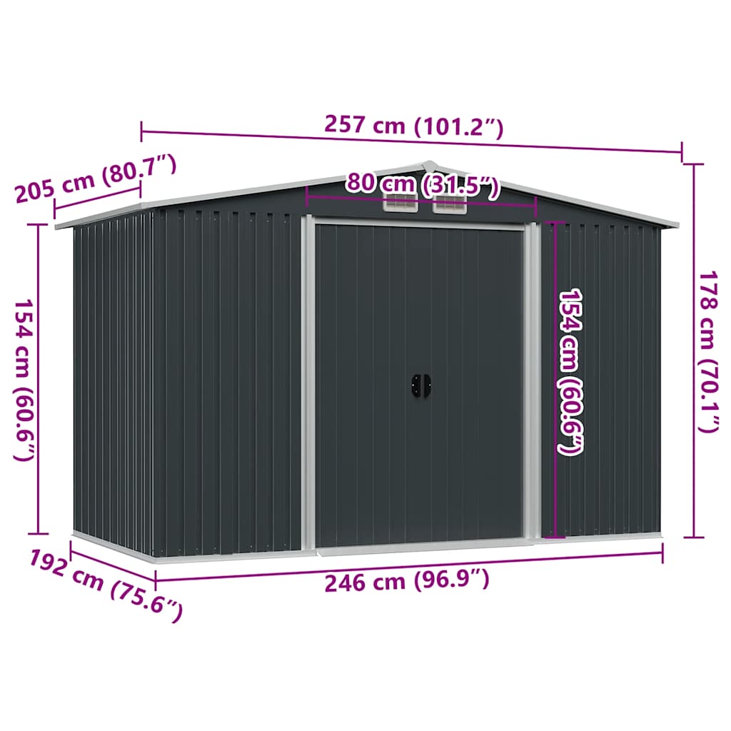 vidaXL Αποθήκη Κήπου Ανθρακί 257 x 205 x 178 εκ. Ατσάλινη