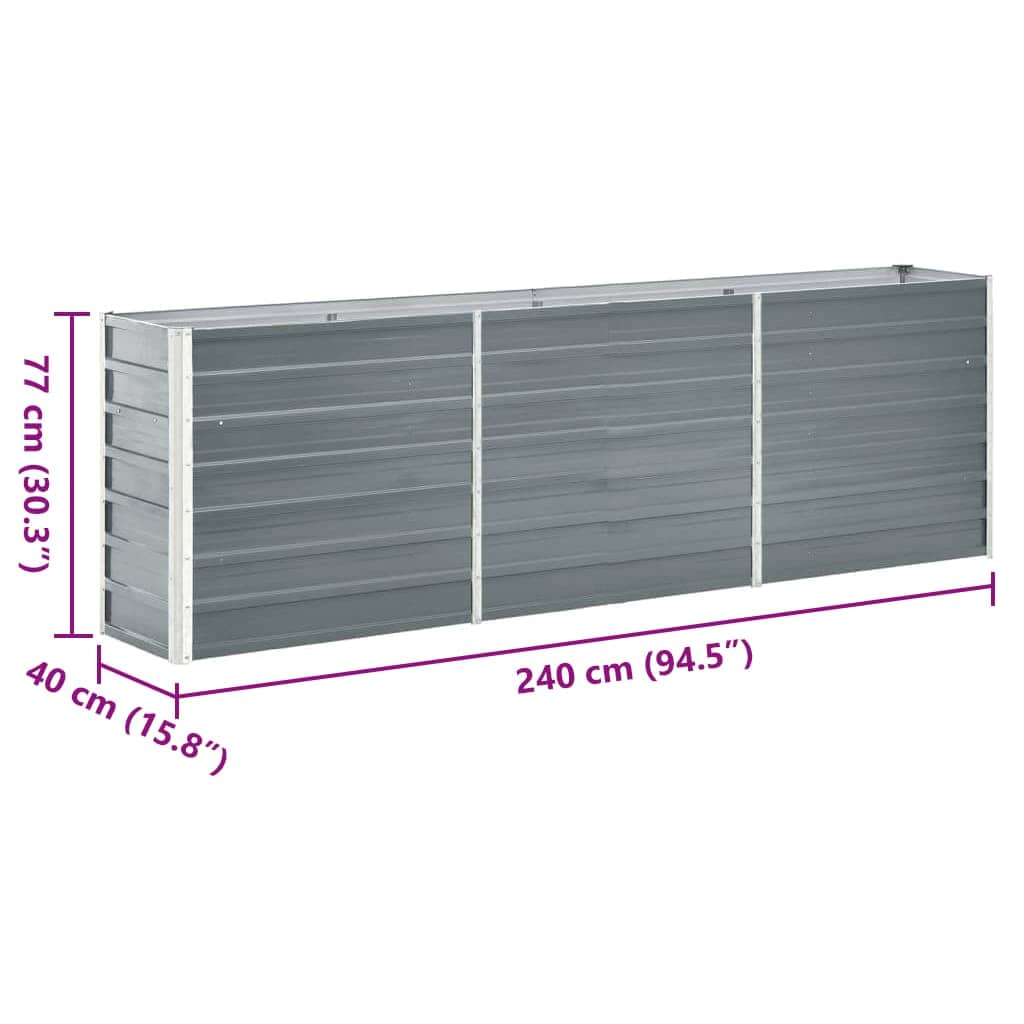 vidaXL Ζαρντινιέρα Υπερυψωμένη Γκρι 240x40x77 εκ. Γαλβανισμ. Χάλυβας