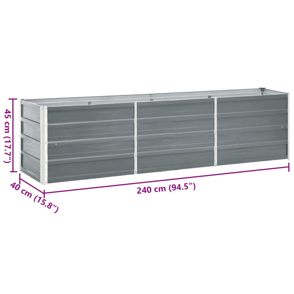 vidaXL Ζαρντινιέρα Υπερυψωμένη Γκρι 240x40x45 εκ. Γαλβανισμ. Χάλυβας