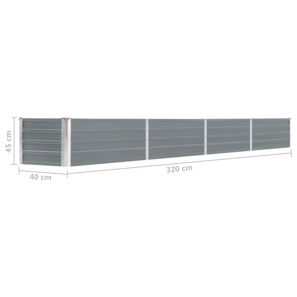 vidaXL Ζαρντινιέρα Υπερυψωμένη Γκρι 320x40x45 εκ. Γαλβανισμ. Χάλυβας