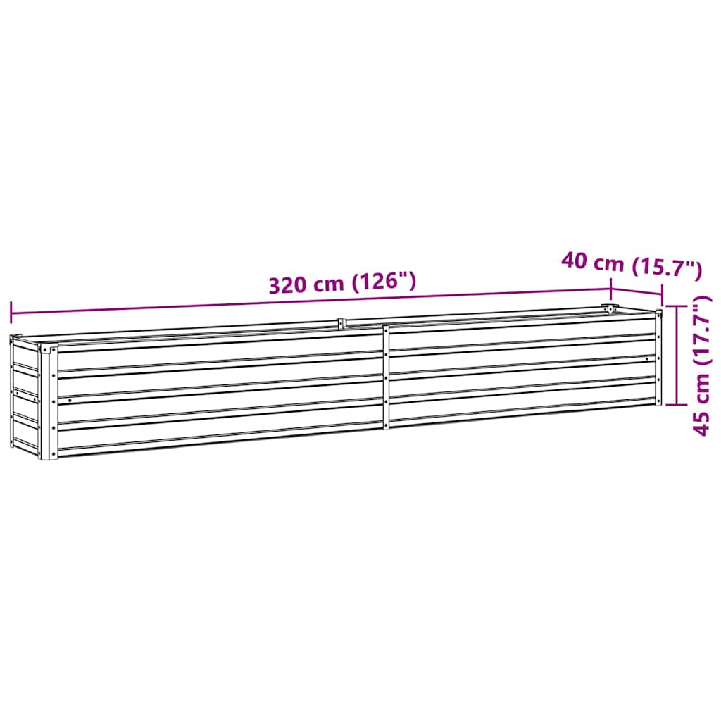 vidaXL Ζαρντινιέρα Υπερυψωμένη Πράσινη 320x40x45 εκ. Γαλβαν. Χάλυβας