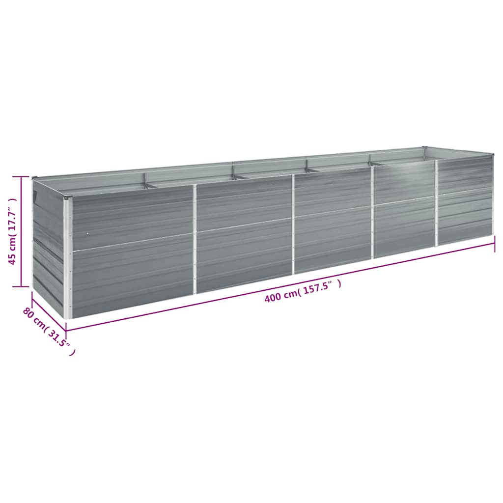 vidaXL Ζαρντινιέρα Υπερυψωμένη Γκρι 400x80x45 εκ. Γαλβαν. Χάλυβας
