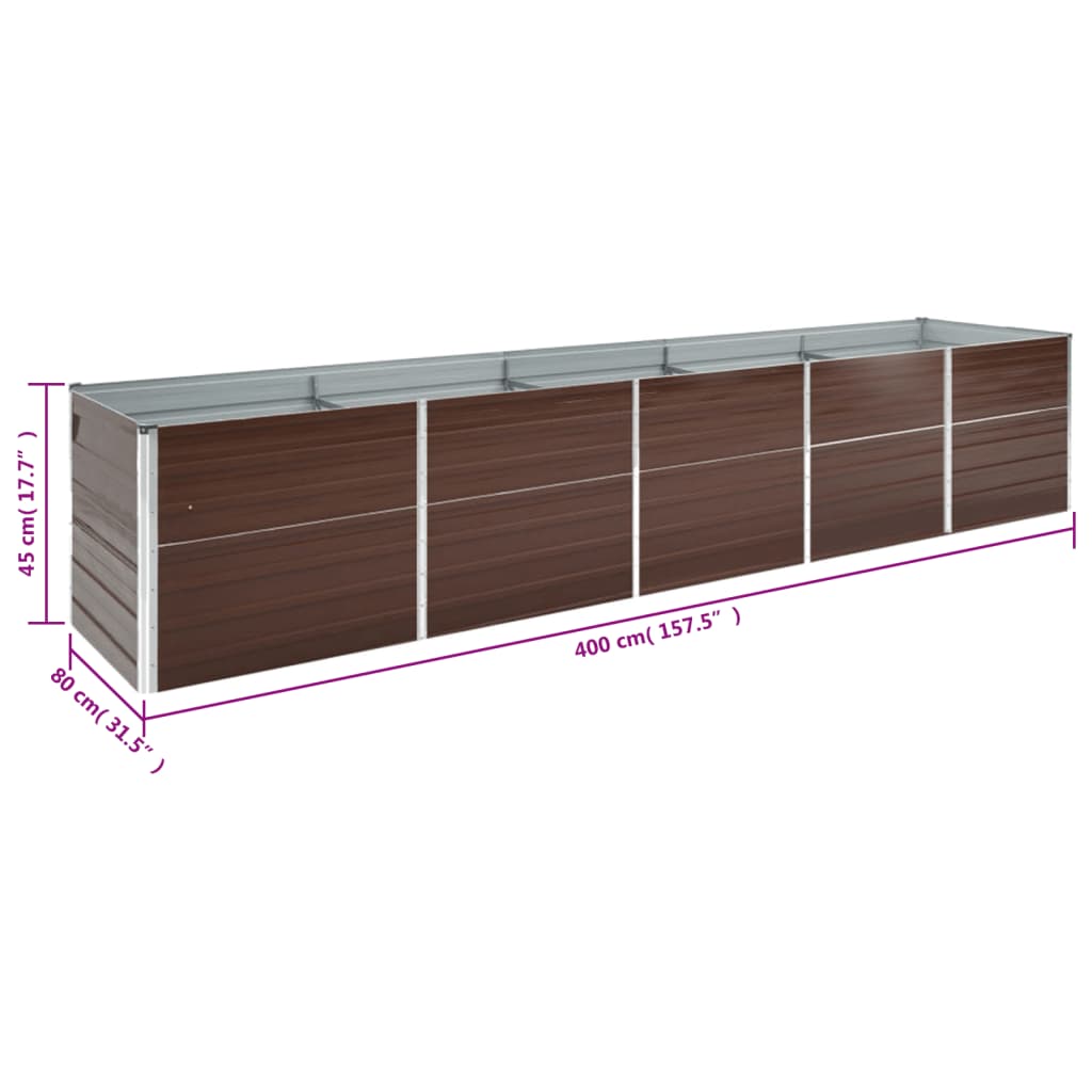 vidaXL Ζαρντινιέρα Υπερυψωμένη Καφέ 400x80x45 εκ. Γαλβαν. Χάλυβας