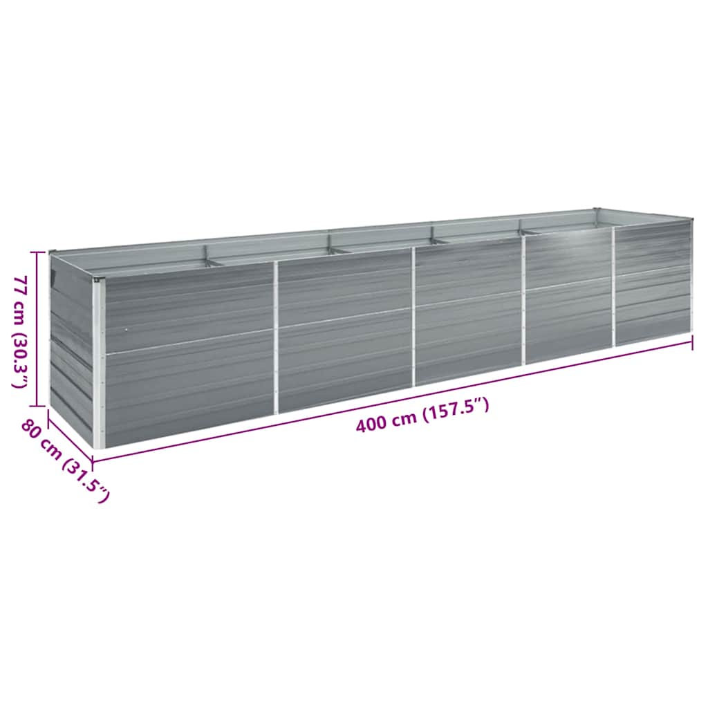 vidaXL Ζαρντινιέρα Υπερυψωμένη Γκρι 400x80x77 εκ. Γαλβαν. Χάλυβας