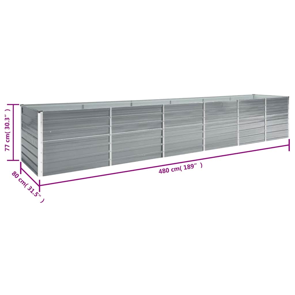 vidaXL Ζαρντινιέρα Υπερυψωμένη Γκρι 480x80x77 εκ. Γαλβαν. Χάλυβας