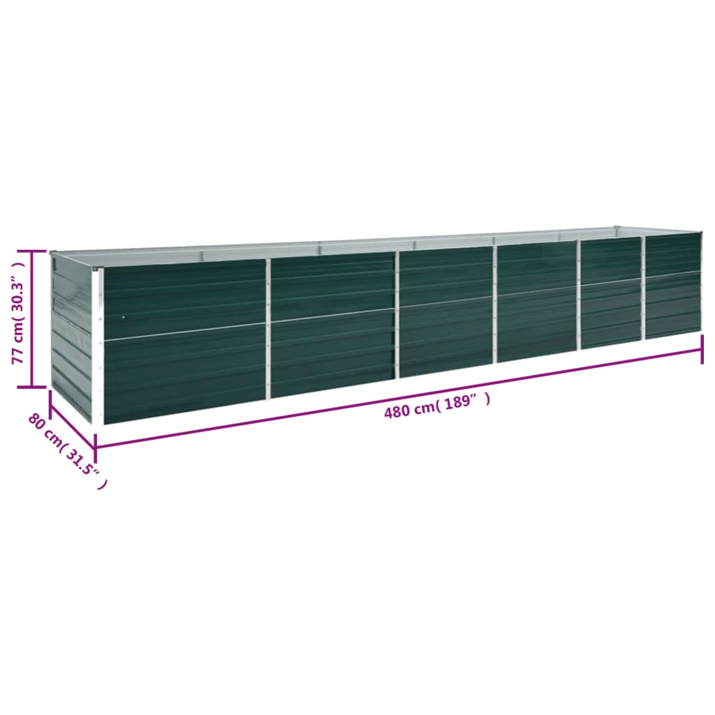vidaXL Ζαρντινιέρα Υπερυψωμένη Πράσινη 480x80x77 εκ. Γαλβαν. Χάλυβας