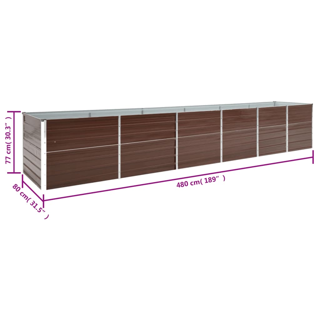 vidaXL Ζαρντινιέρα Υπερυψωμένη Καφέ 480x80x77 εκ. Γαλβαν. Χάλυβας