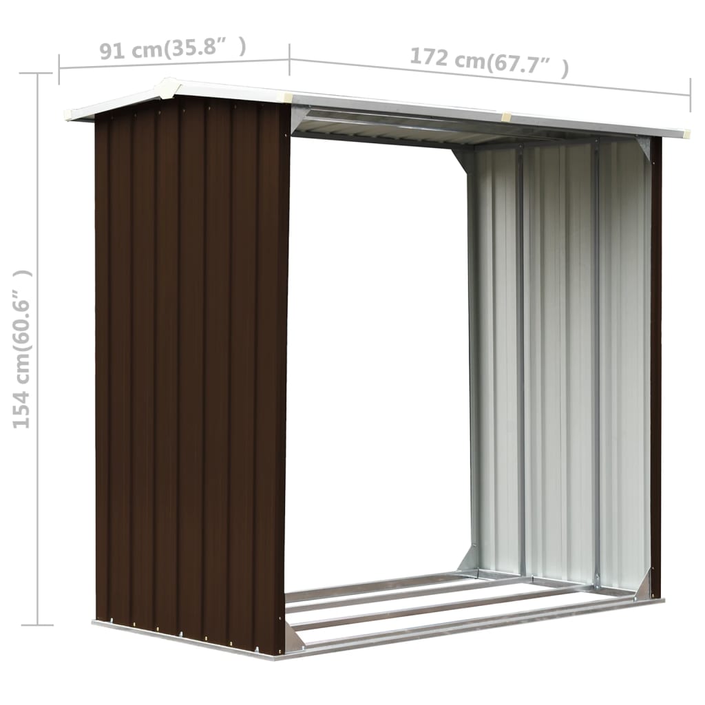 vidaXL Υπόστεγο Αποθήκευσης Ξύλων Καφέ 172x91x154 εκ. Γαλβ. Ατσάλι