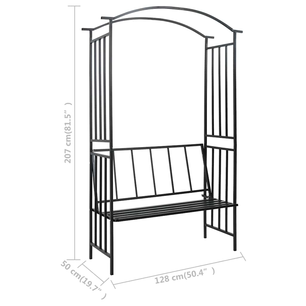 vidaXL Αψίδα Κήπου με Παγκάκι Μαύρη 128 x 50 x 207 εκ. Σιδερένια