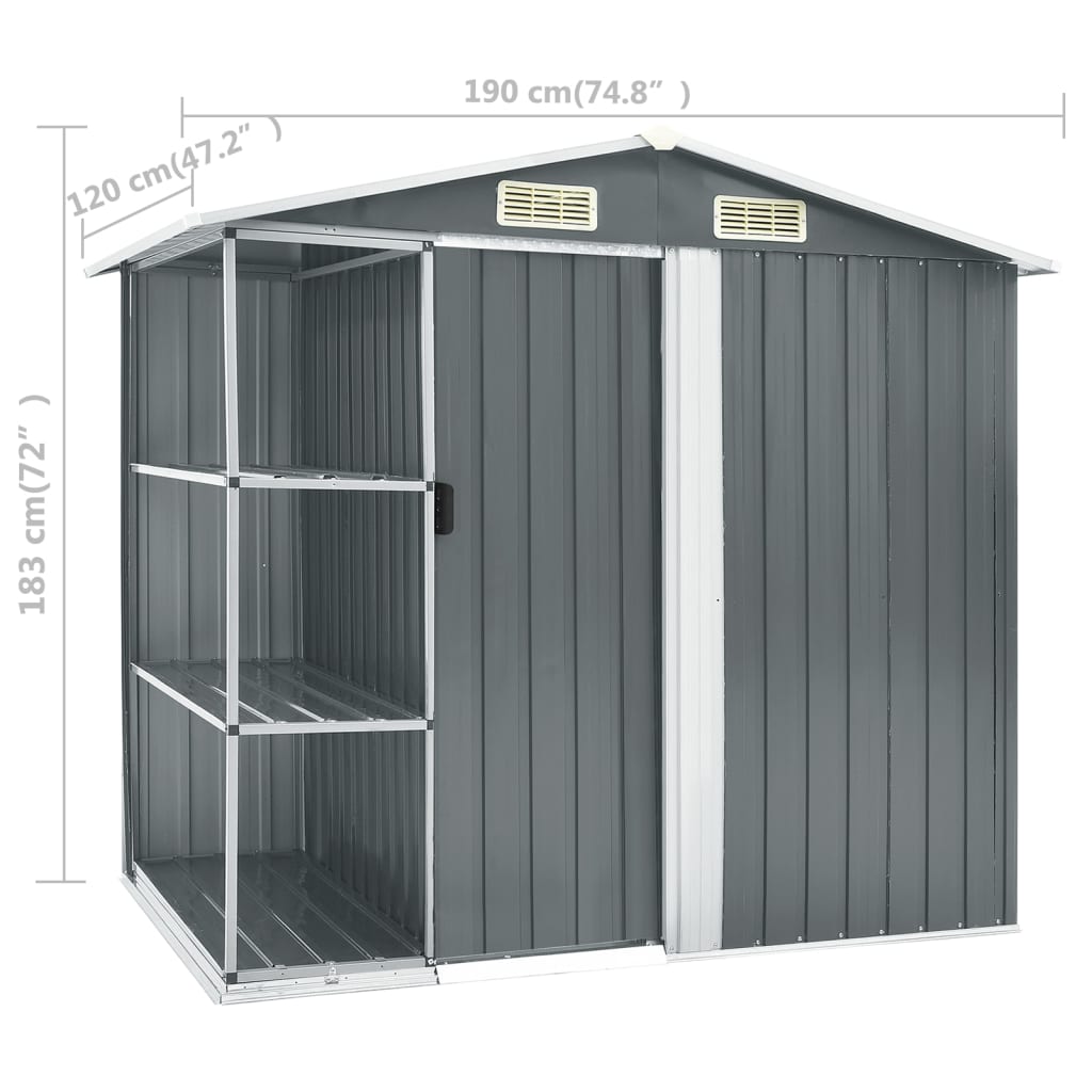 vidaXL Αποθήκη Κήπου με Ράφια Γκρι 205 x 130 x 183 εκ. Σιδερένια