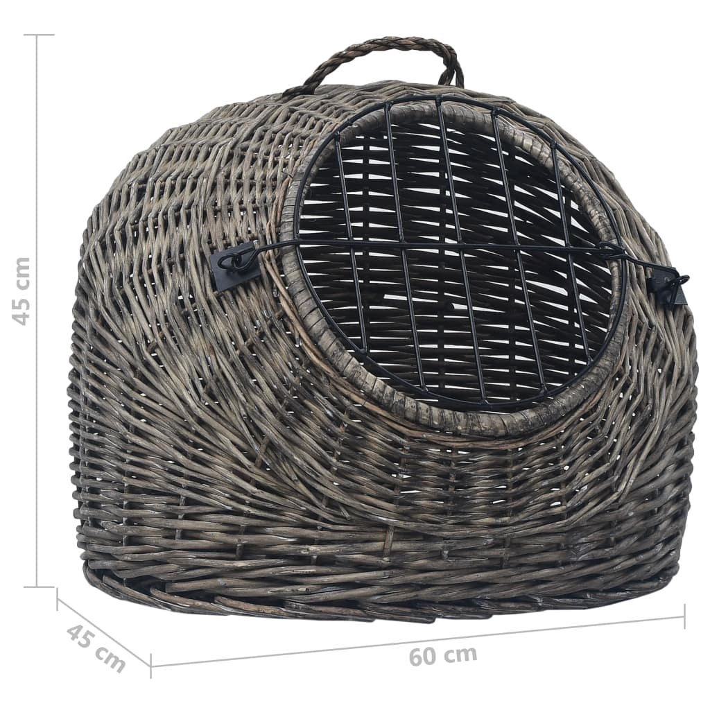 vidaXL Καλάθι Μεταφοράς Γάτας Γκρι 60x45x45 εκ. από Φυσικό Ξύλο Ιτιάς