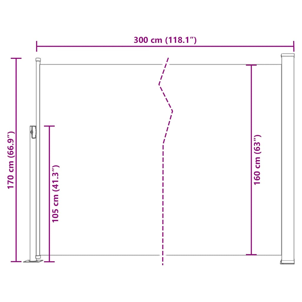 vidaXL Σκίαστρο Πλαϊνό Συρόμενο Βεράντας Μπλε 170 x 300 εκ.
