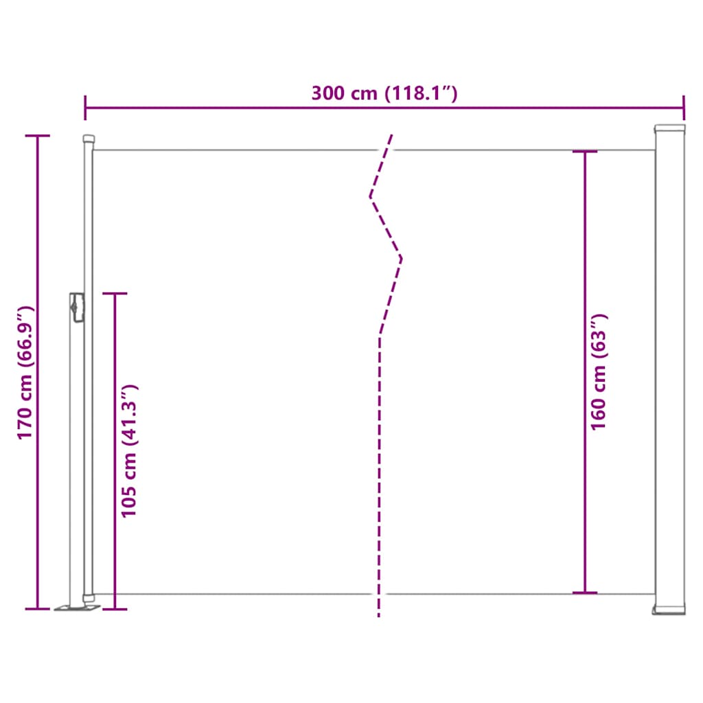 vidaXL Σκίαστρο Πλαϊνό Συρόμενο Βεράντας Γκρι 170 x 300 εκ.