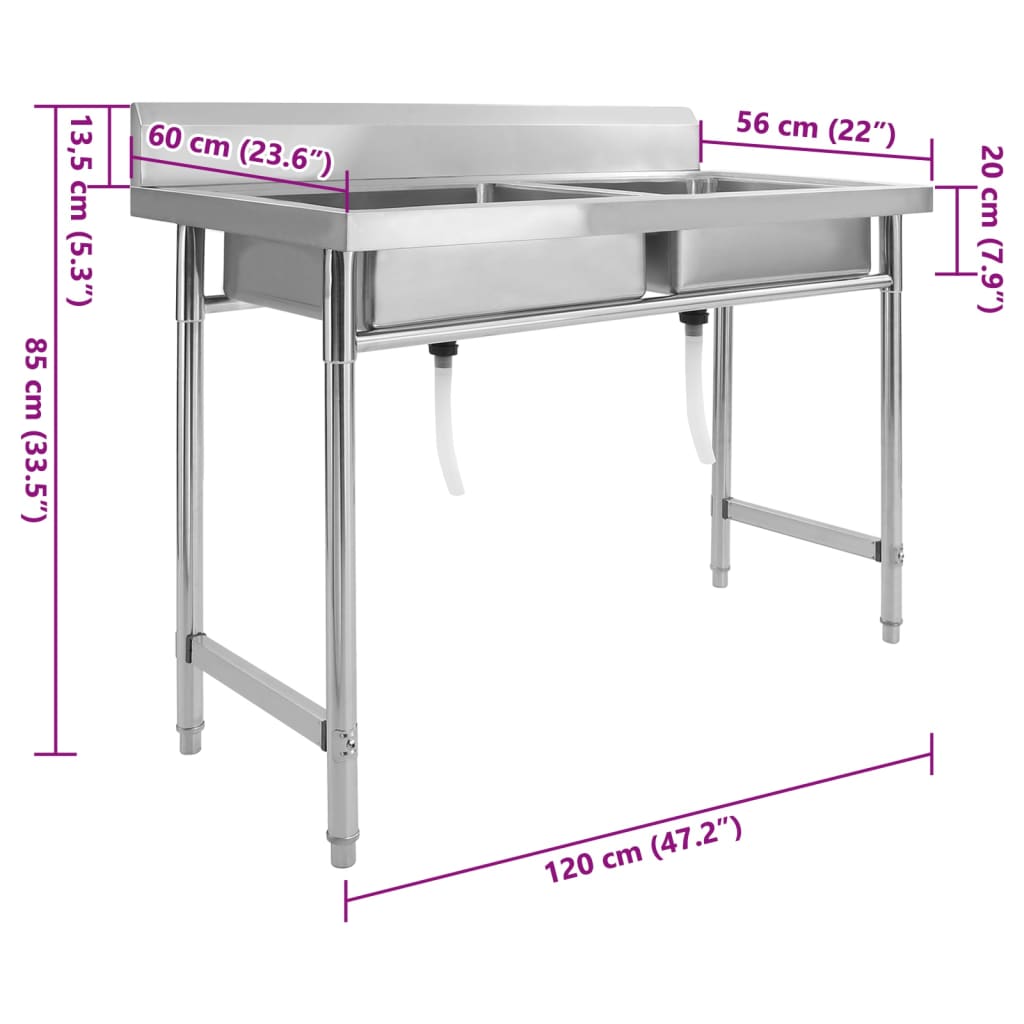 vidaXL Νεροχύτης Κουζίνας με Διπλή Γούρνα από Ανοξείδωτο Ατσάλι