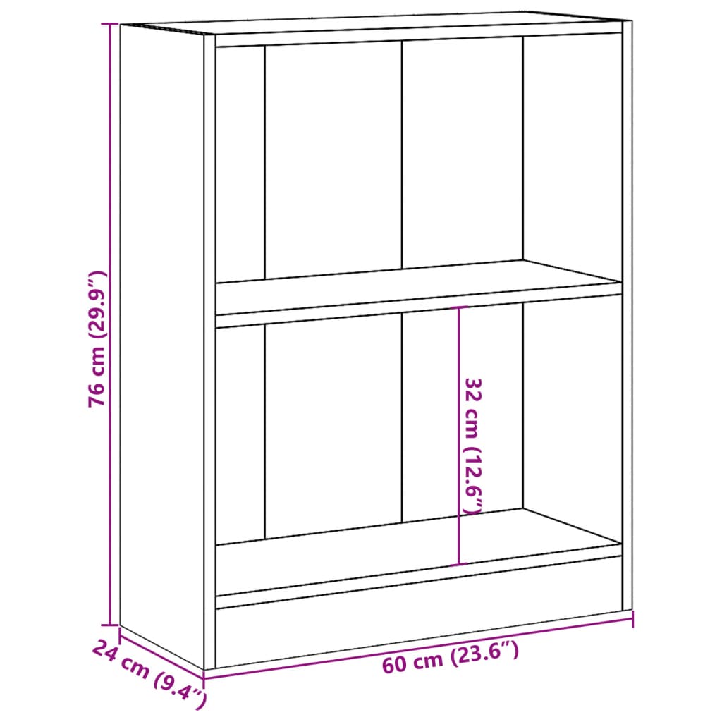 vidaXL Βιβλιοθήκη Μαύρη 60 x 24 x 76 εκ. από Επεξεργασμένο Ξύλο