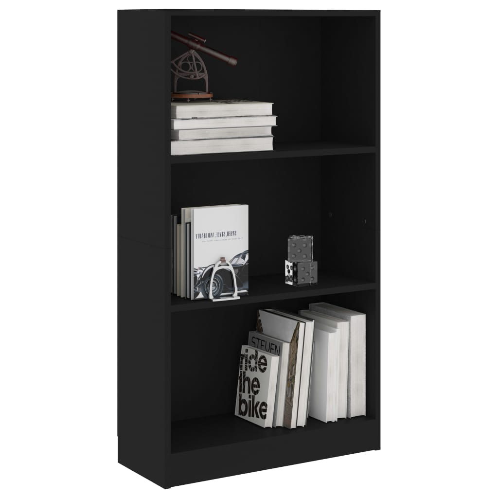 vidaXL Βιβλιοθήκη με 3 Ράφια Μαύρη 60x24x109 εκ. Επεξεργασμένο Ξύλο