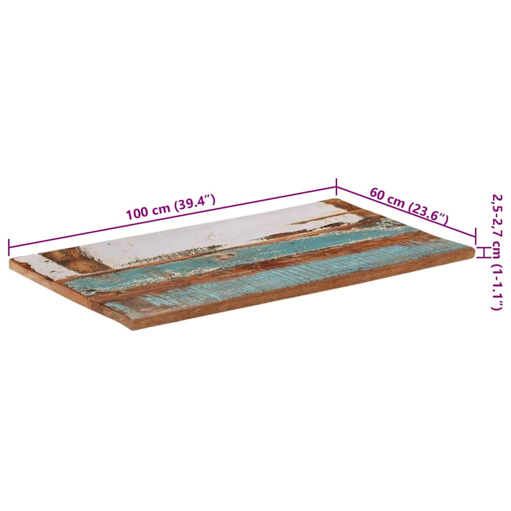 vidaXL Επιφάνεια Τραπεζιού Ορθ. 60x100 εκ 25-27 χιλ Μασίφ Ανακ. Ξύλο