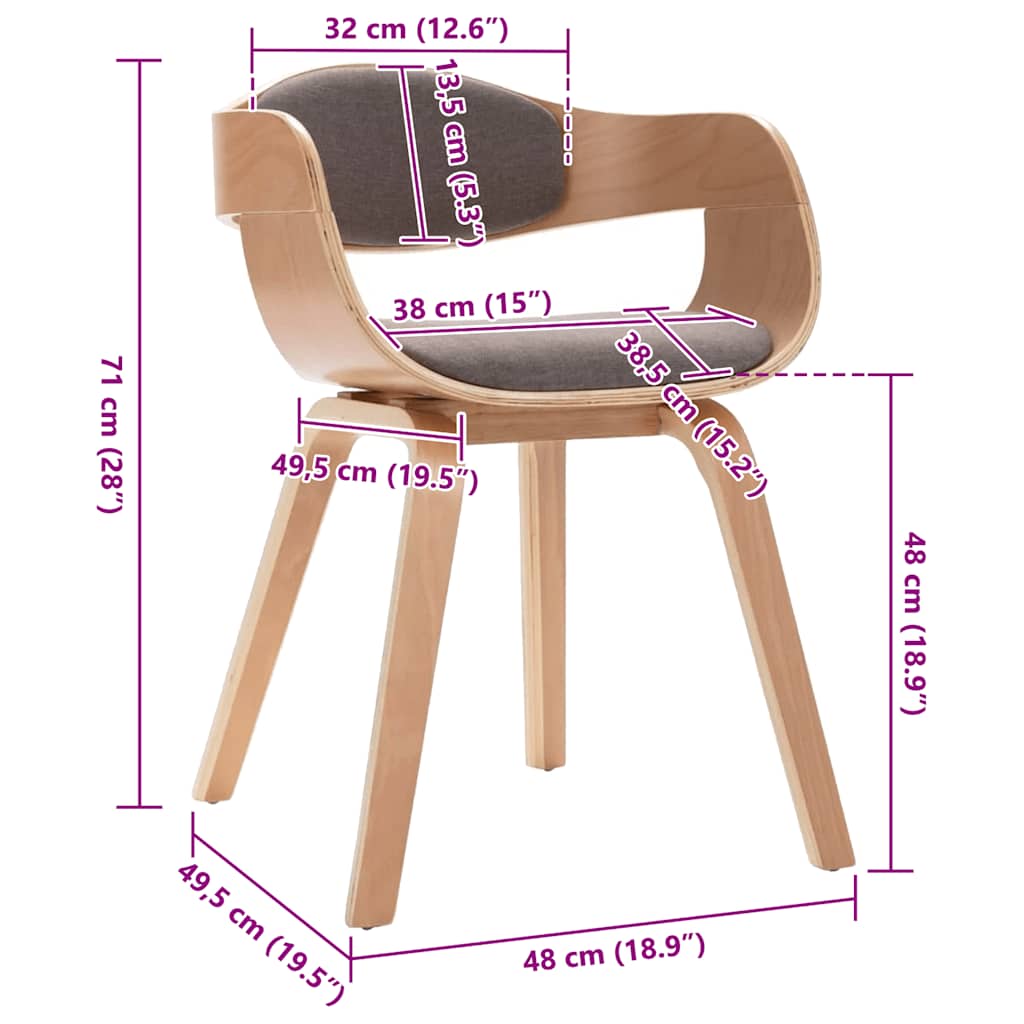 vidaXL Καρέκλες Τραπεζαρίας 2 τεμ. από Λυγισμένο Ξύλο / Taupe Ύφασμα