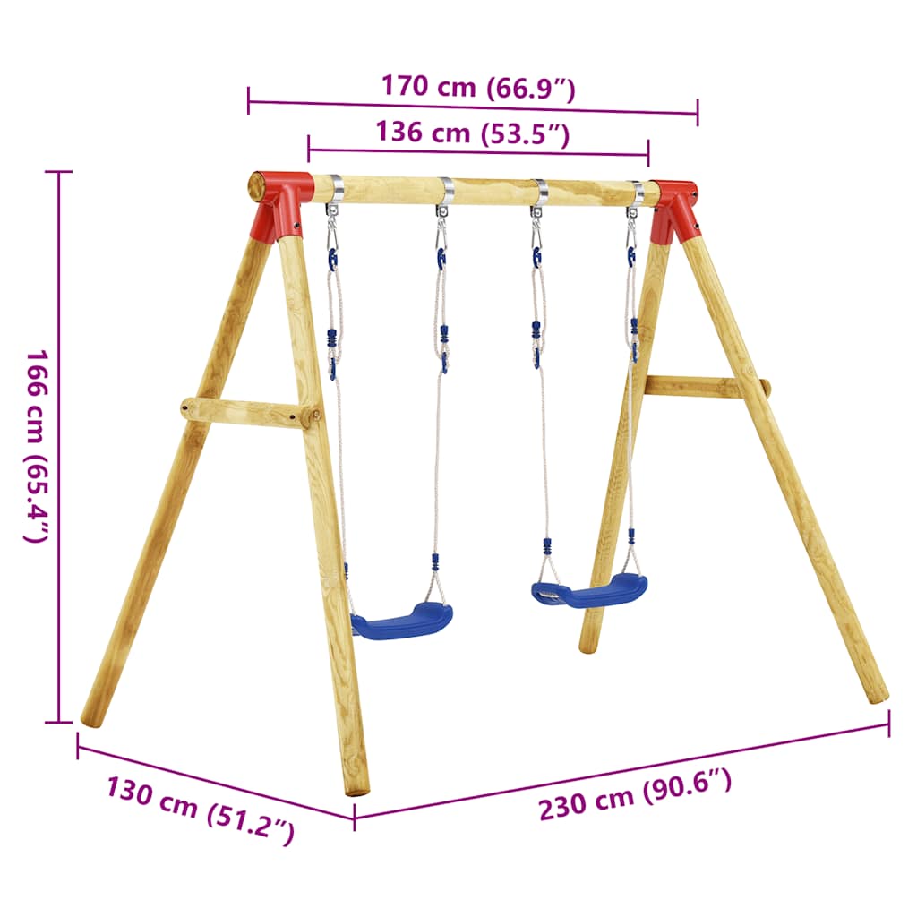 vidaXL Σετ Κούνιας Παιδικό 230 x 130 x 166 εκ. από Ξύλο Πεύκου