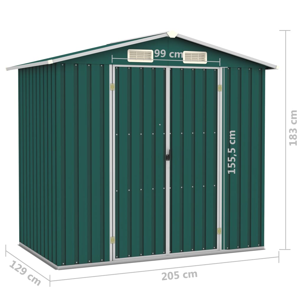 vidaXL Αποθήκη Κήπου Πράσινη 205 x 129 x 183 εκ. Γαλβανισμένο Ατσάλι