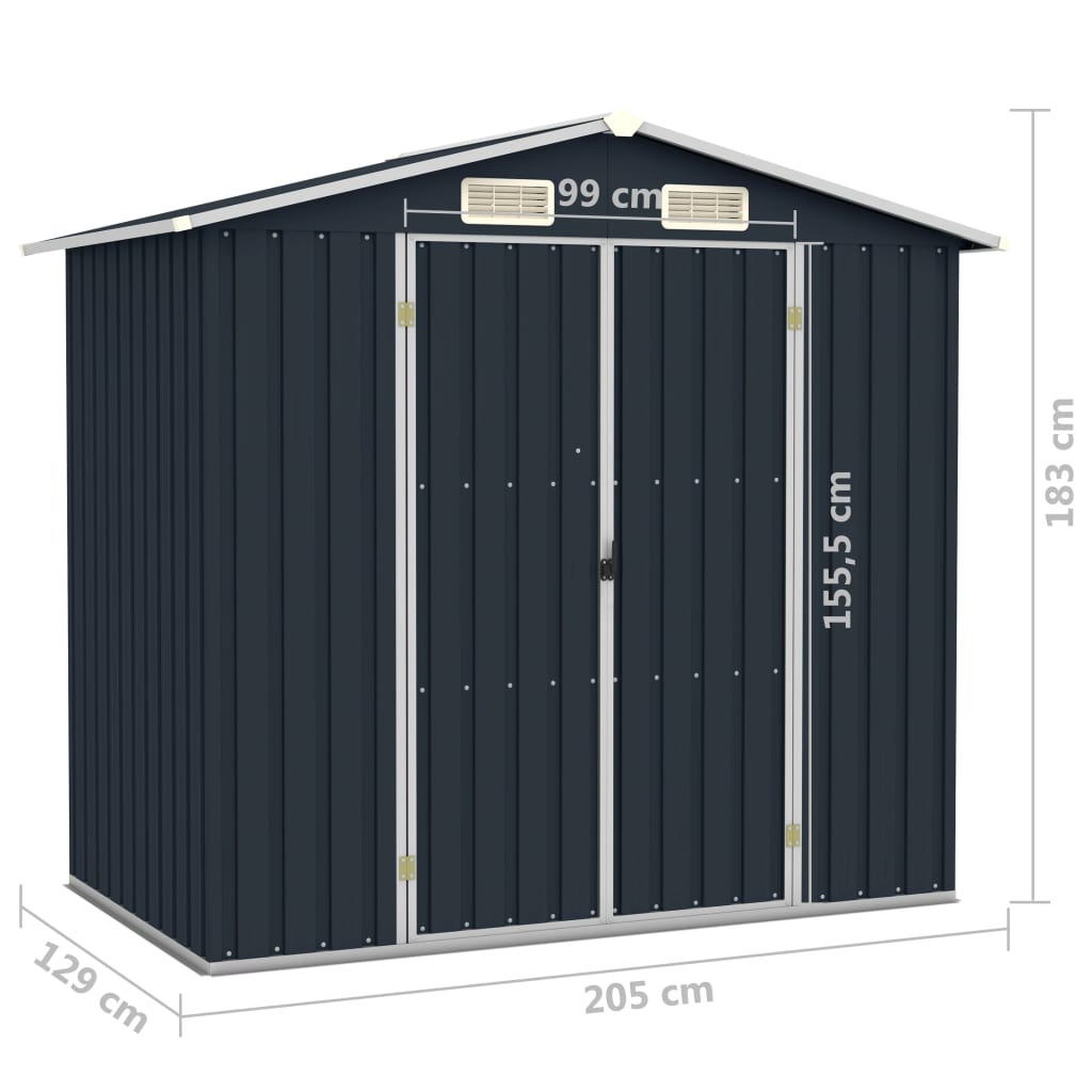 vidaXL Αποθήκη Κήπου Ανθρακί 205 x 129 x 183 εκ. Γαλβανισμένο Ατσάλι