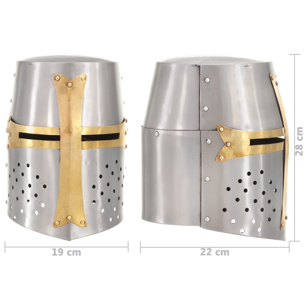 vidaXL Κράνος Σταυροφόρου Ιππότη Ρέπλικα Αντικέ LARP Ασημί Ατσάλινο