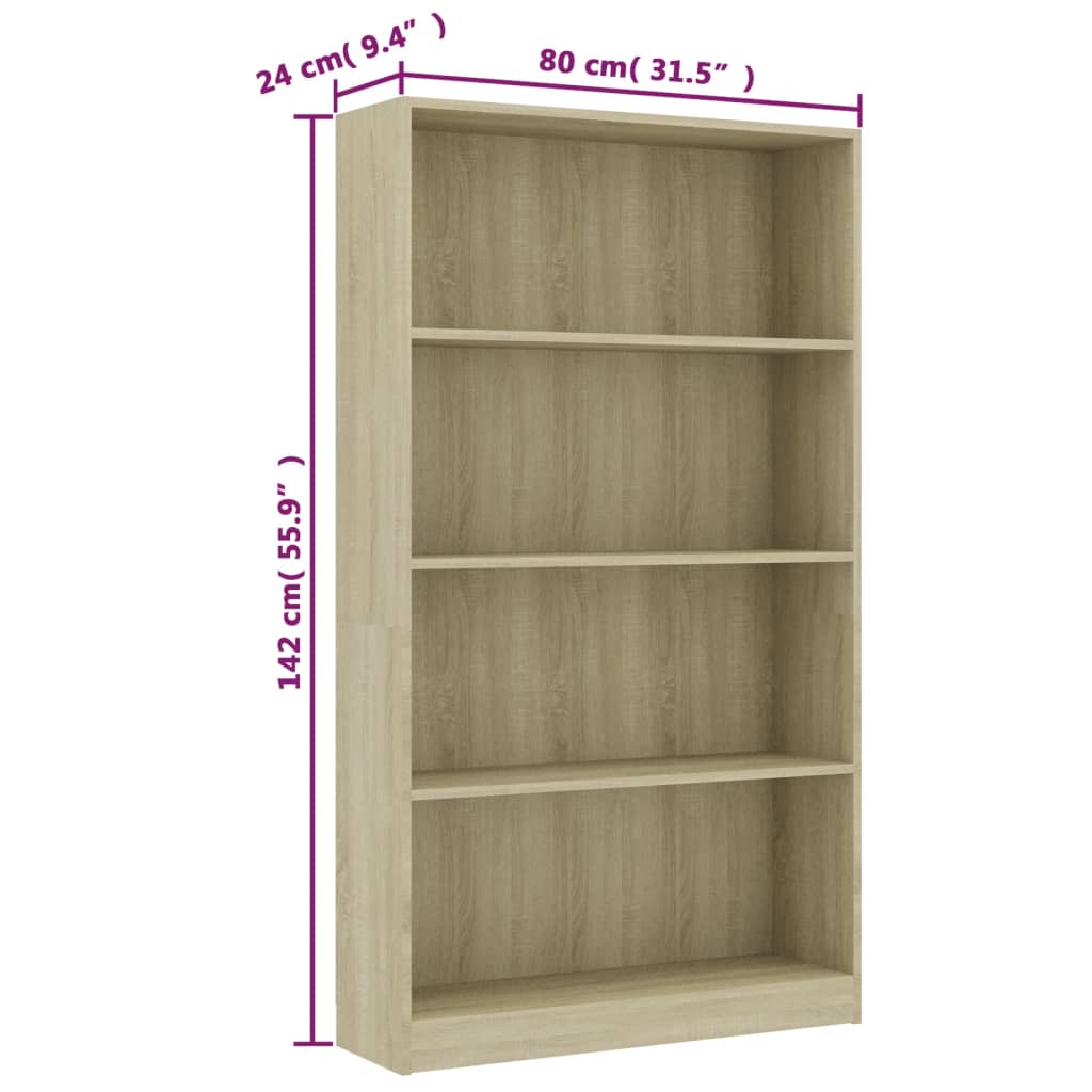 vidaXL Βιβλιοθήκη με 4 Ράφια Sonoma Δρυς 80x24x142 εκ. Επεξ. Ξύλο
