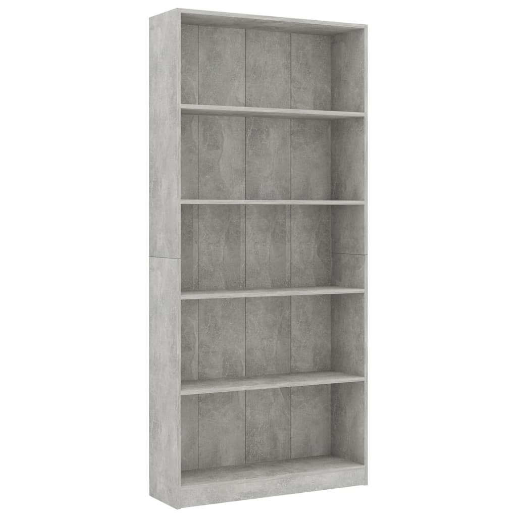 vidaXL Βιβλιοθήκη 5 Ράφια Γκρι Σκυροδέματος 80x24x175 εκ. Επεξ. Ξύλο