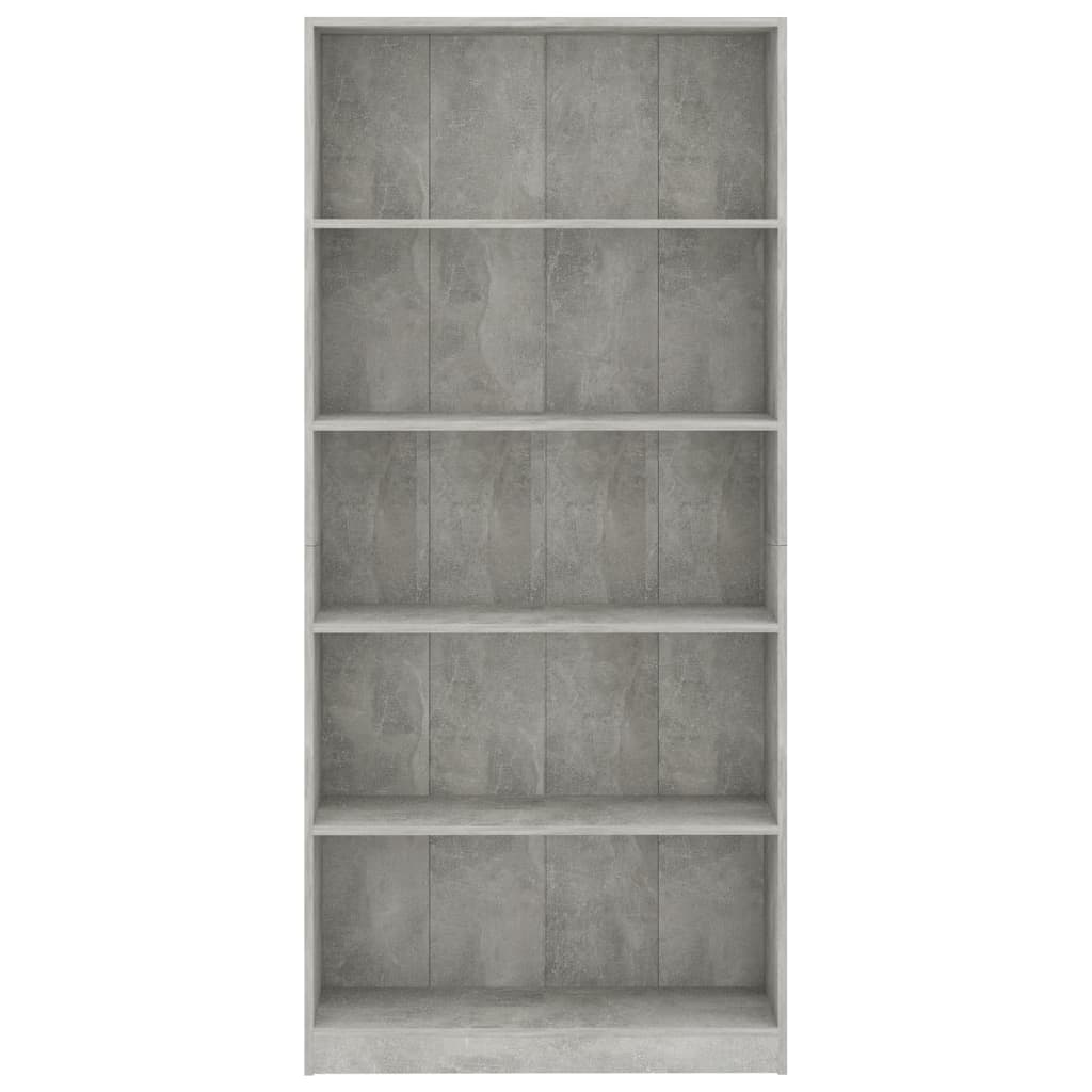 vidaXL Βιβλιοθήκη 5 Ράφια Γκρι Σκυροδέματος 80x24x175 εκ. Επεξ. Ξύλο