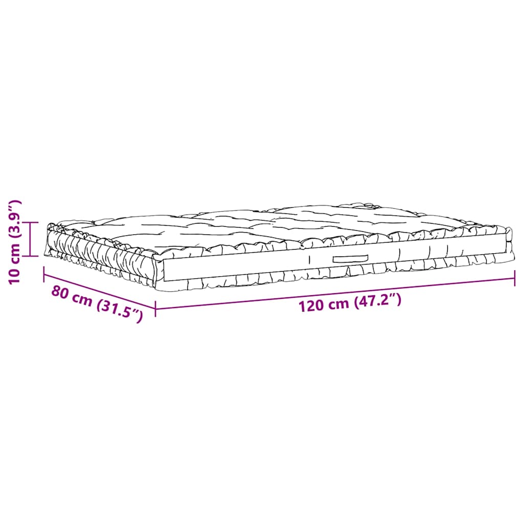 vidaXL Μαξιλάρα Δαπέδου / Παλέτας Μαύρη 120 x 80 x 10 εκ. Βαμβακερή