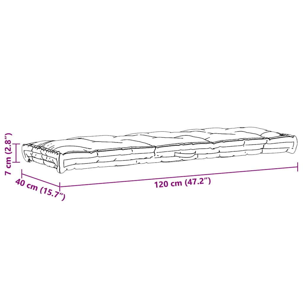 vidaXL Μαξιλάρα Δαπέδου / Παλέτας Ανθρακί 120 x 40 x 7 εκ. Βαμβακερή