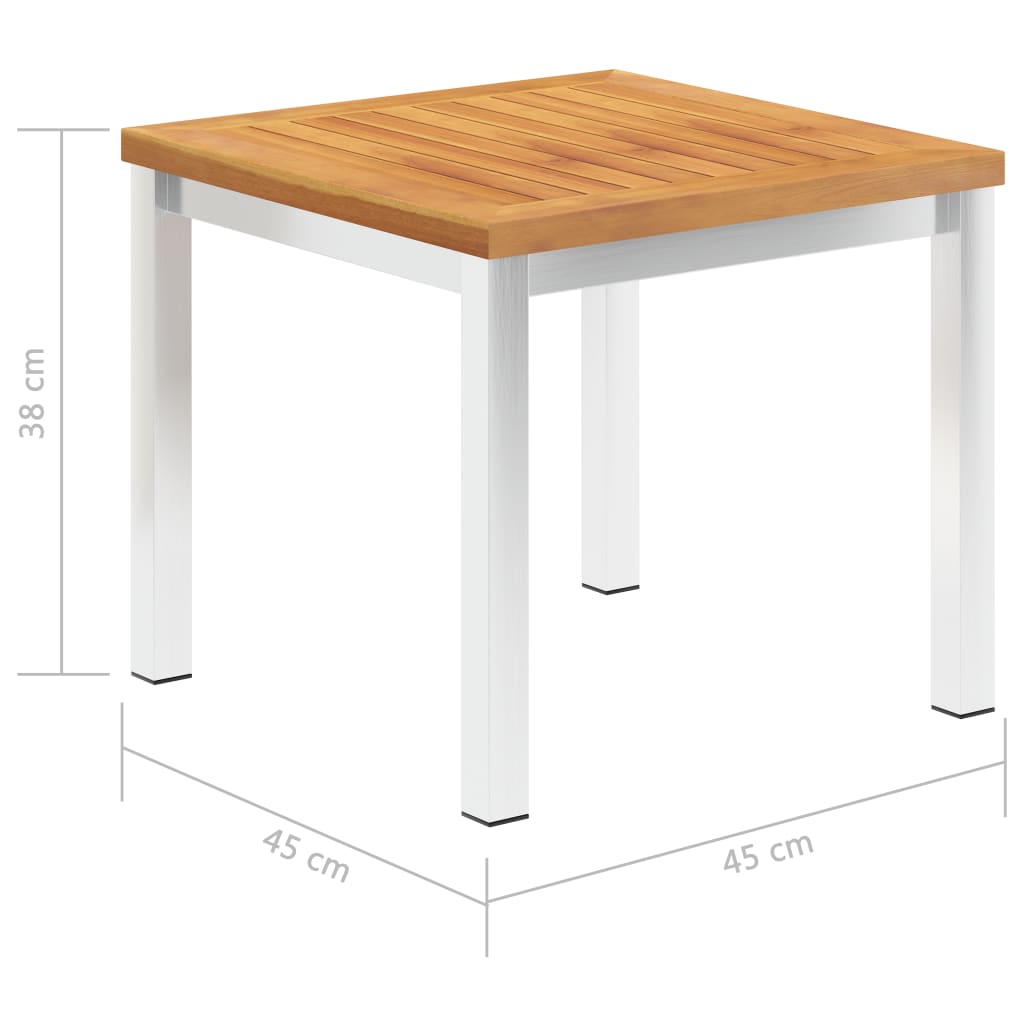 vidaXL Τραπεζάκι Κήπου 45x45x38 εκ. Μασίφ Ξύλο Ακακίας / Ανοξ. Ατσάλι