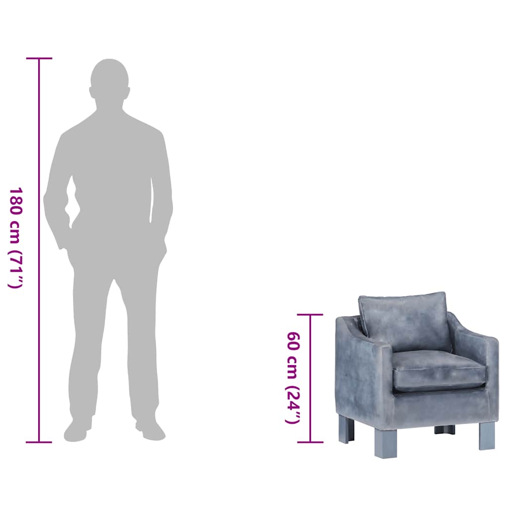 vidaXL Πολυθρόνα Μπάρελ Γκρι από Γνήσιο Δέρμα