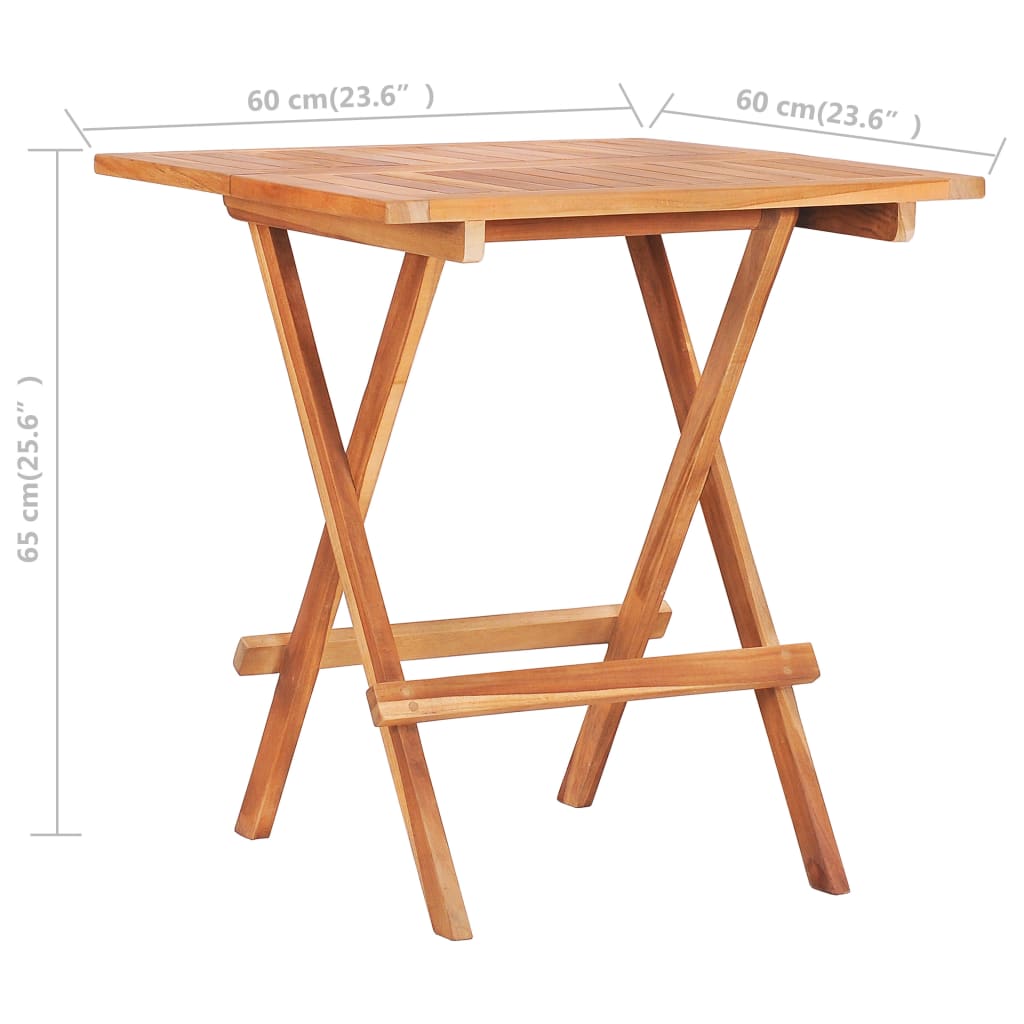 vidaXL Τραπέζι Bistro Πτυσσόμενο 60 x 60 x 65 εκ. από Μασίφ Ξύλο Teak