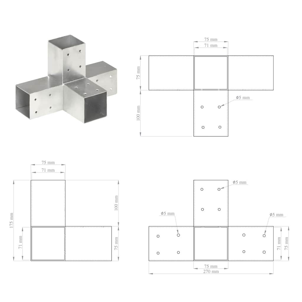 vidaXL Σύνδεσμος Στύλου Σχήματος X 71x71 χιλ. από Γαλβανισμένο Μέταλλο