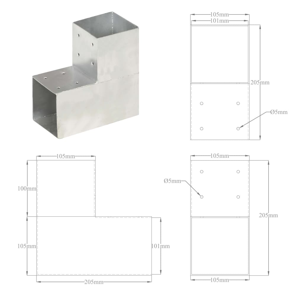 vidaXL Σύνδεσμος Στύλου Σχήματος L 101x101 χιλ. από Γαλβανισμ. Μέταλλο