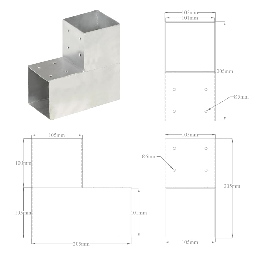 vidaXL Σύνδεσμος Στύλου Σχήματος L 101x101 χιλ. από Γαλβανισμ. Μέταλλο