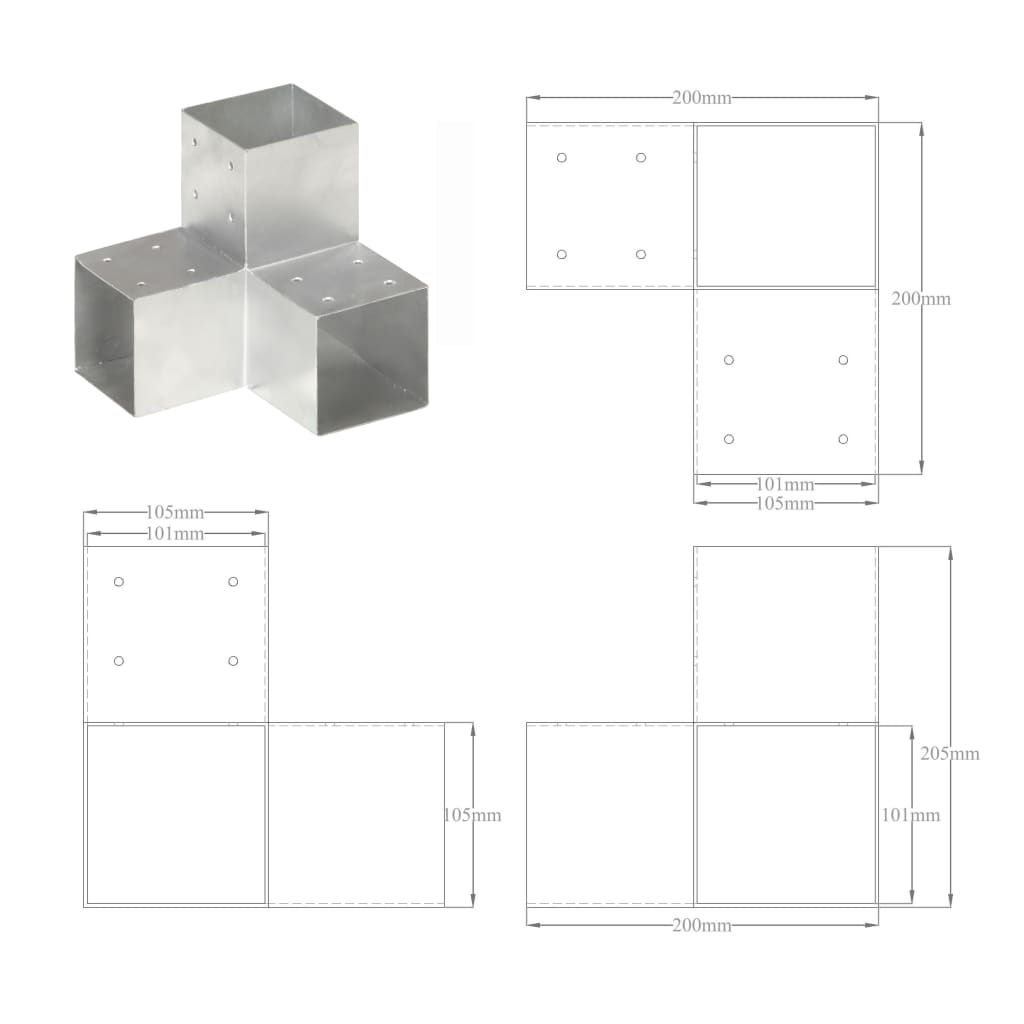 vidaXL Σύνδεσμος Στύλου Σχήματος Υ 101x101 χιλ. από Γαλβανισμ. Μέταλλο