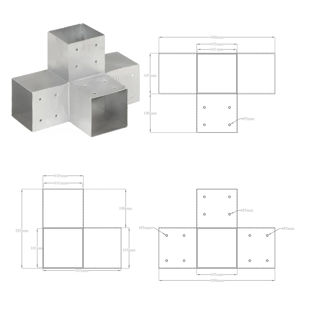 vidaXL Σύνδεσμος Στύλου Σχήματος X 101x101 χιλ. από Γαλβανισμ. Μέταλλο